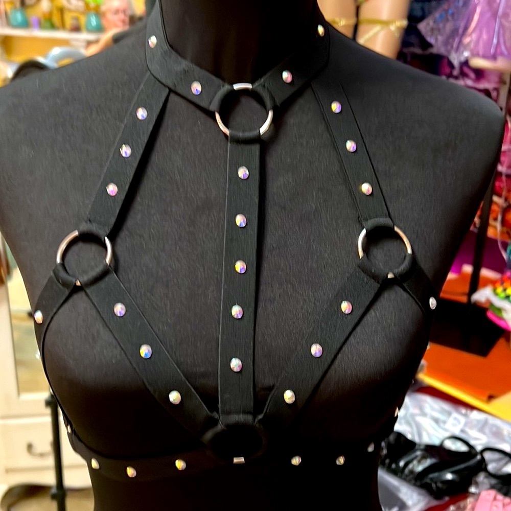 New Rhinestone studded Black Harness